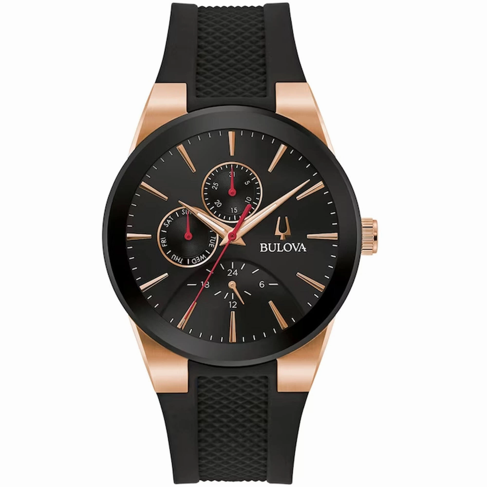 Bulova Men's Watch - Classic Quartz Chronograph Black Dial Rubber Strap | 97C112