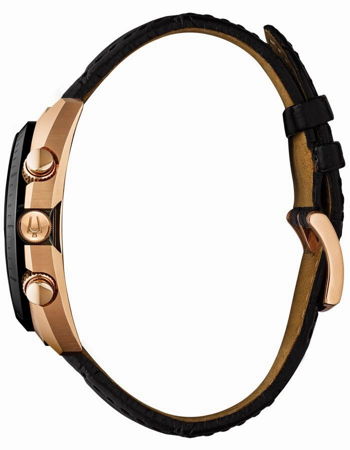 Bulova Mens Curv Chronograph - Rose Gold-Tone Case - Grey Dial - Leather Strap