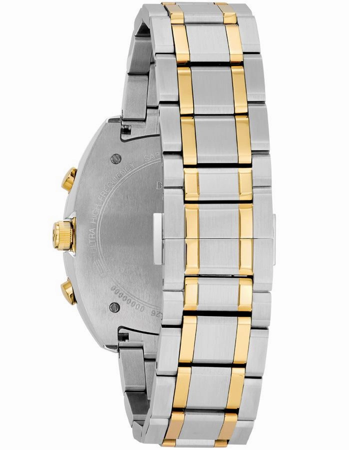 Bulova Mens Curv Chronograph - Two-Tone Case and Bracelet - White Dial - 30m