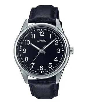 Casio Analog Black Dial Black Leather Strap Watch MTPV005L-1B4
