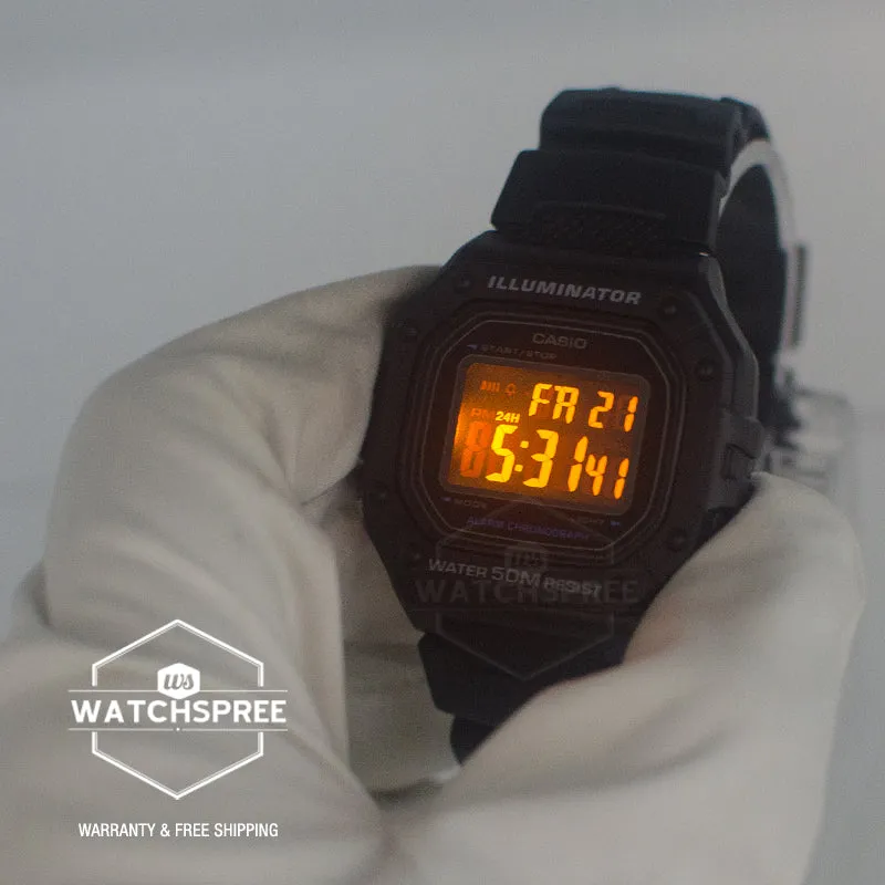 Casio Digital Black Resin Band Watch W218H-1B W-218H-1B