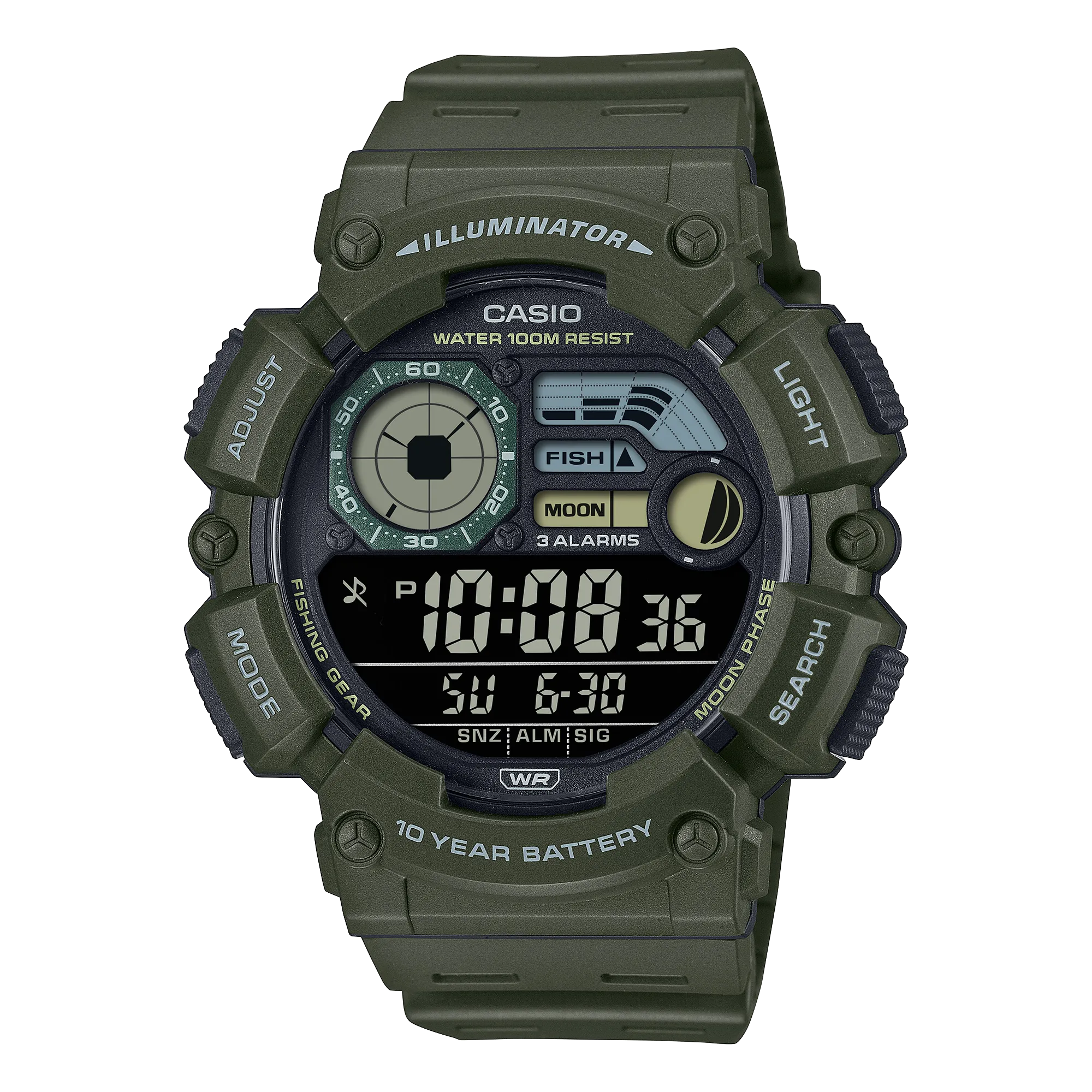 Casio Digital Green Resin Band Watch WS1500H-3B