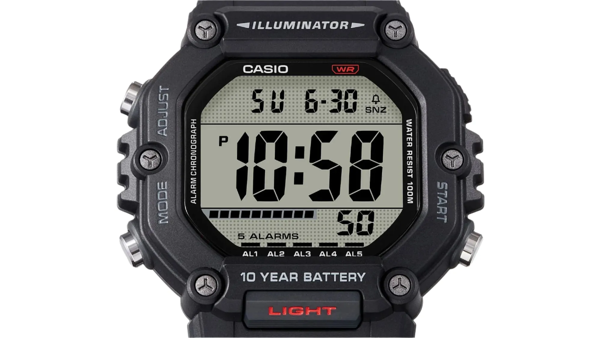 Casio Digital Illuminator Grey Dial Black Resin Band Watch AE1600H-1A