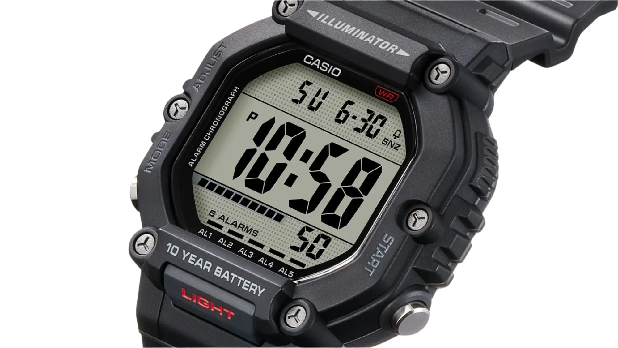 Casio Digital Illuminator Grey Dial Black Resin Band Watch AE1600H-1A