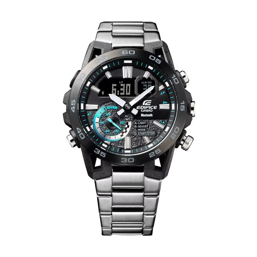 Casio Edifice Black Dial Silver Stainless Steel Strap Men Watch ECB-40DB-1ADF