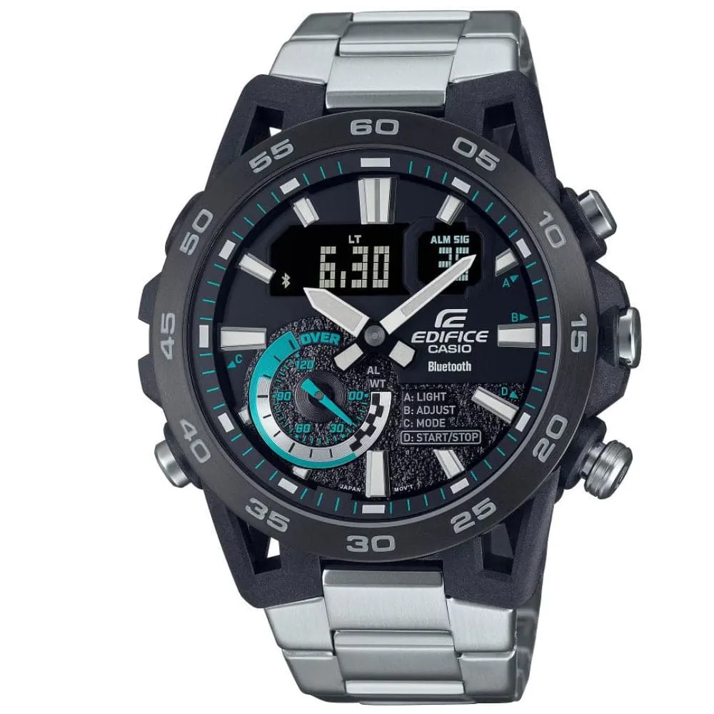 Casio Edifice Black Dial Silver Stainless Steel Strap Men Watch ECB-40DB-1ADF