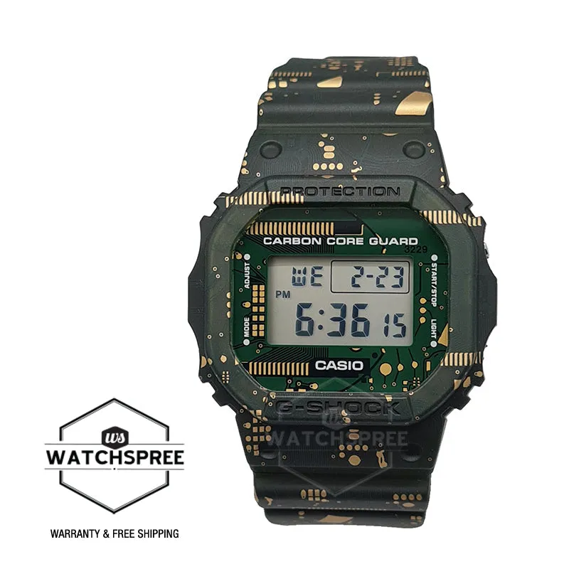 Casio G-Shock 5600 Carbon Core Guard Structure Lineup Circuit Board Print Matte Dark Green Resin Band Watch DWE5600CC-3D DWE-5600CC-3D DWE-5600CC-3