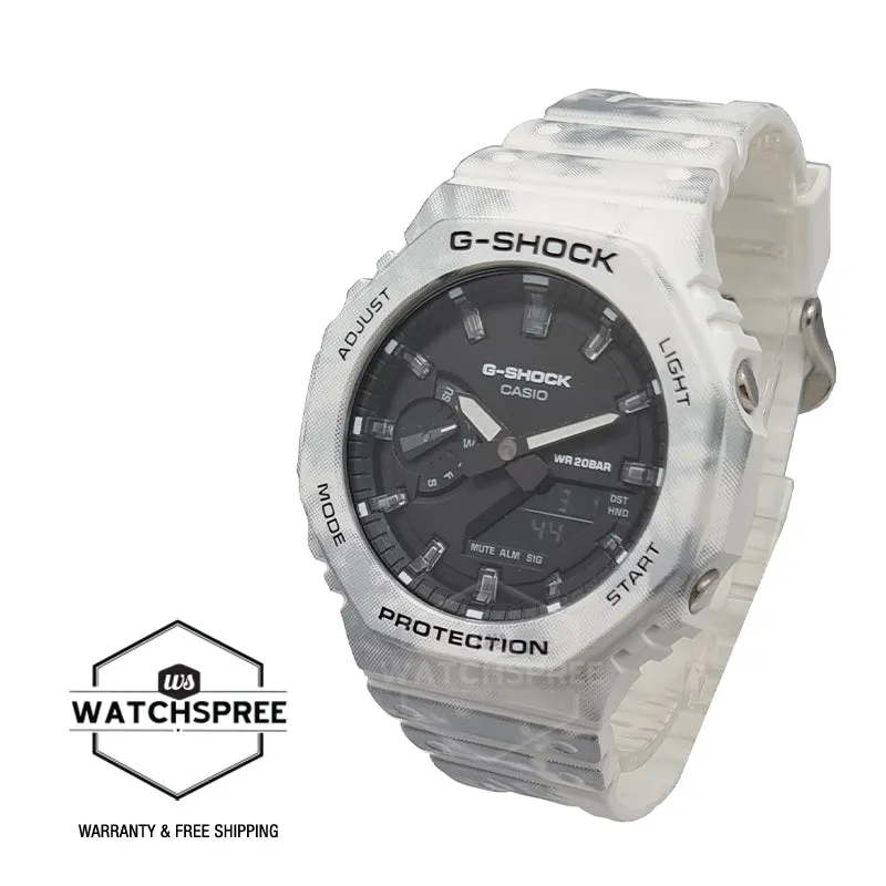 Casio G-Shock Frozen Forest Carbon Core Guard Structure White Camouflage Pattern Resin Band Watch GAE2100GC-7A GAE-2100GC-7A