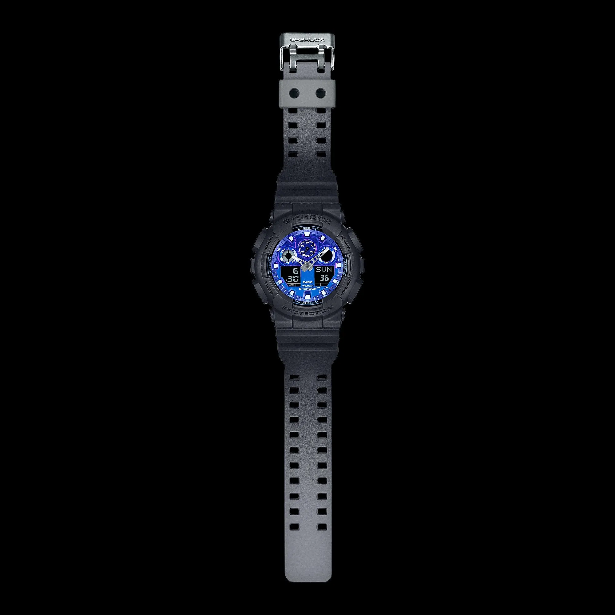 CASIO G-SHOCK GA-100FL-1ADR FIERY BLUE DIAL BLACK STRAP MEN WATCH