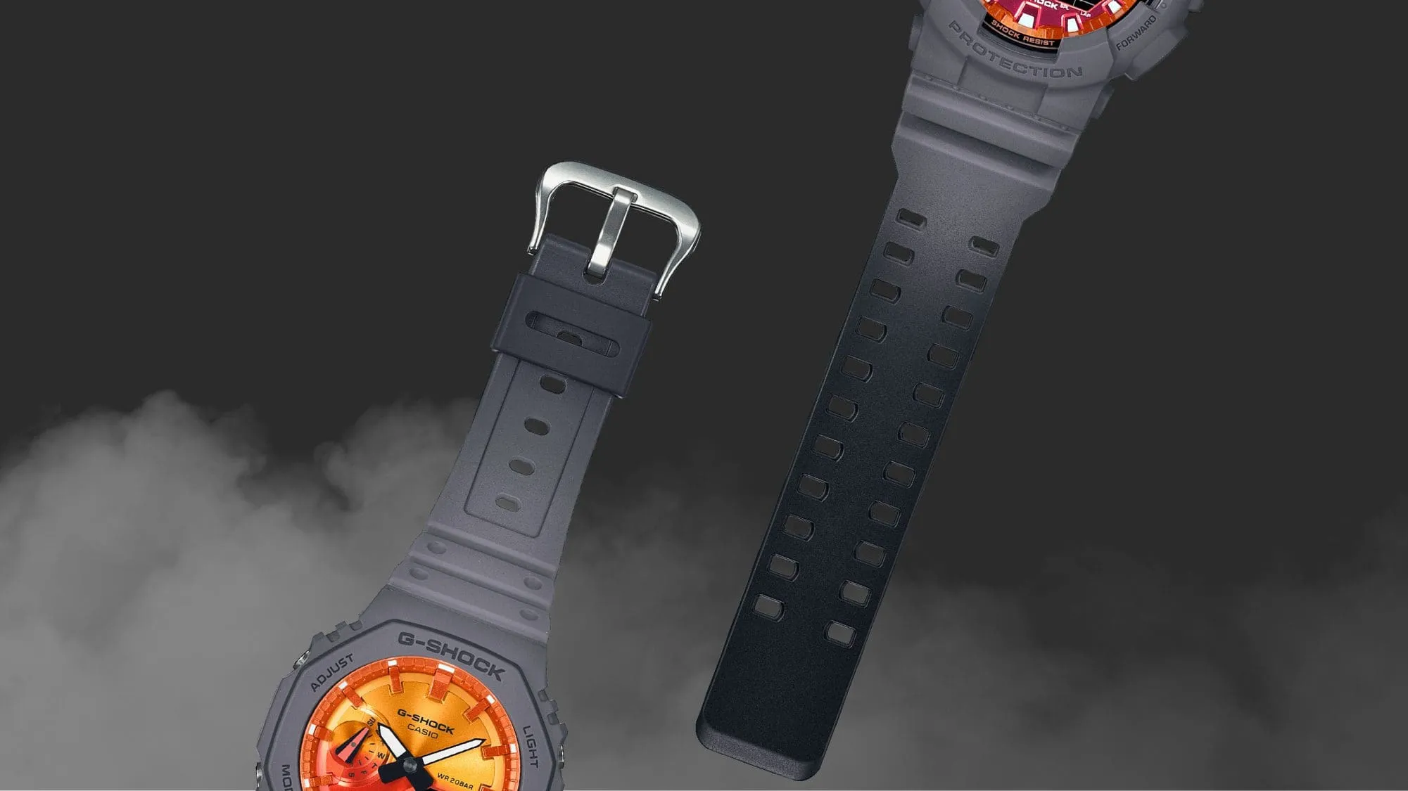 CASIO G-SHOCK GLOWY ORANGE DIAL GRAY-ON-BLACK STRAP WATCH GA-2100FL-8ADR