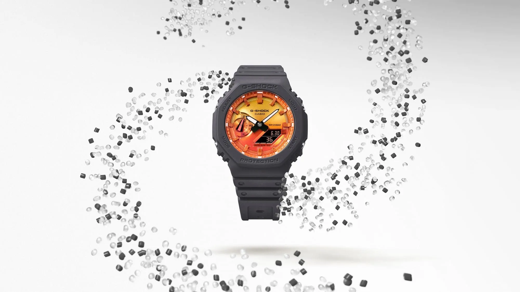 CASIO G-SHOCK GLOWY ORANGE DIAL GRAY-ON-BLACK STRAP WATCH GA-2100FL-8ADR