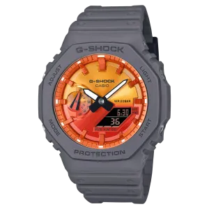 CASIO G-SHOCK GLOWY ORANGE DIAL GRAY-ON-BLACK STRAP WATCH GA-2100FL-8ADR