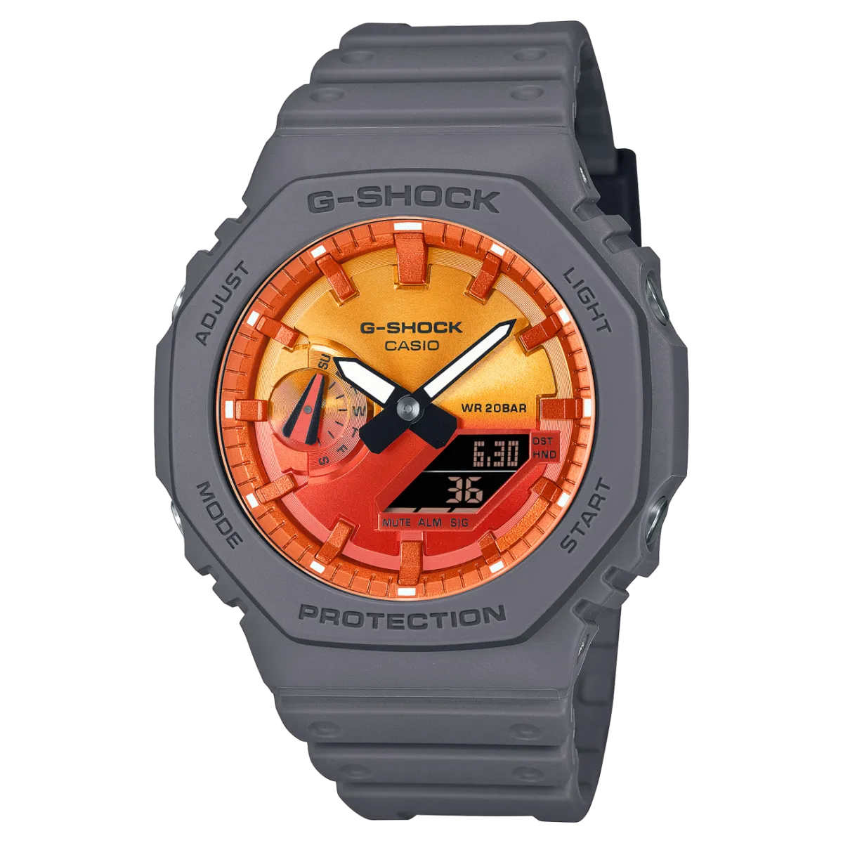 CASIO G-SHOCK GLOWY ORANGE DIAL GRAY-ON-BLACK STRAP WATCH GA-2100FL-8ADR