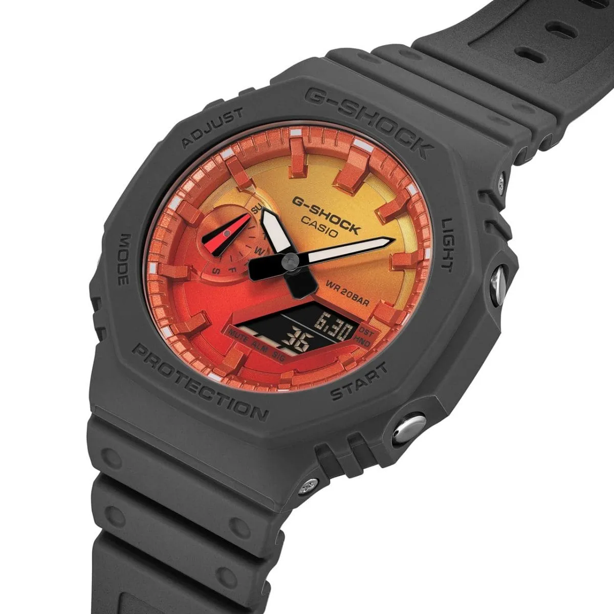 CASIO G-SHOCK GLOWY ORANGE DIAL GRAY-ON-BLACK STRAP WATCH GA-2100FL-8ADR
