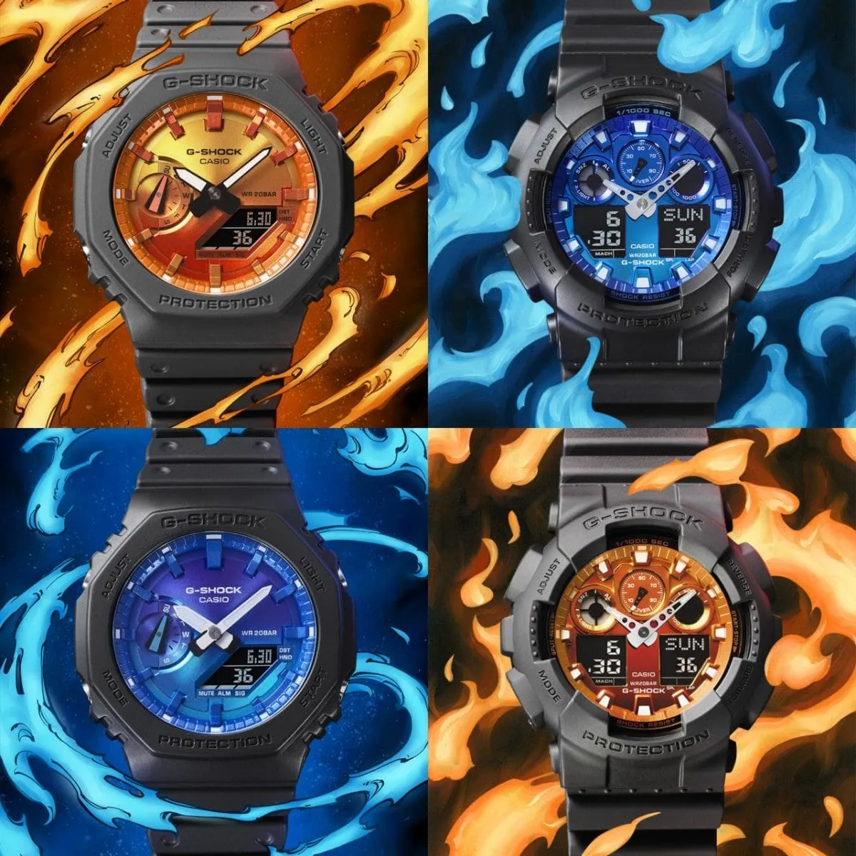 CASIO G-SHOCK GLOWY ORANGE DIAL GRAY-ON-BLACK STRAP WATCH GA-2100FL-8ADR