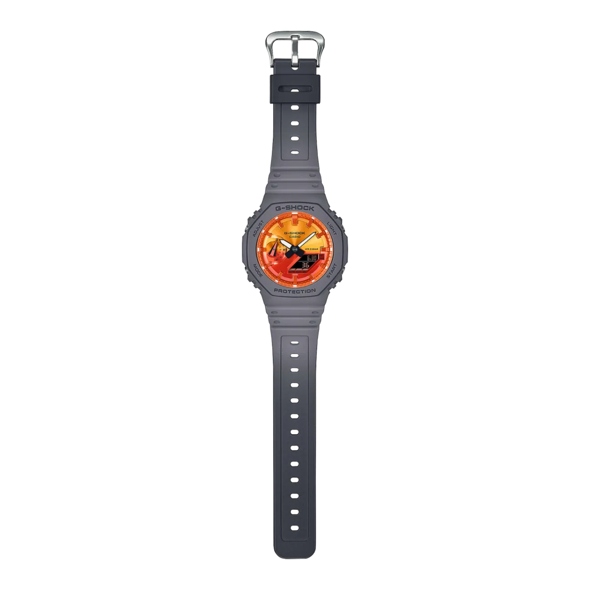 CASIO G-SHOCK GLOWY ORANGE DIAL GRAY-ON-BLACK STRAP WATCH GA-2100FL-8ADR