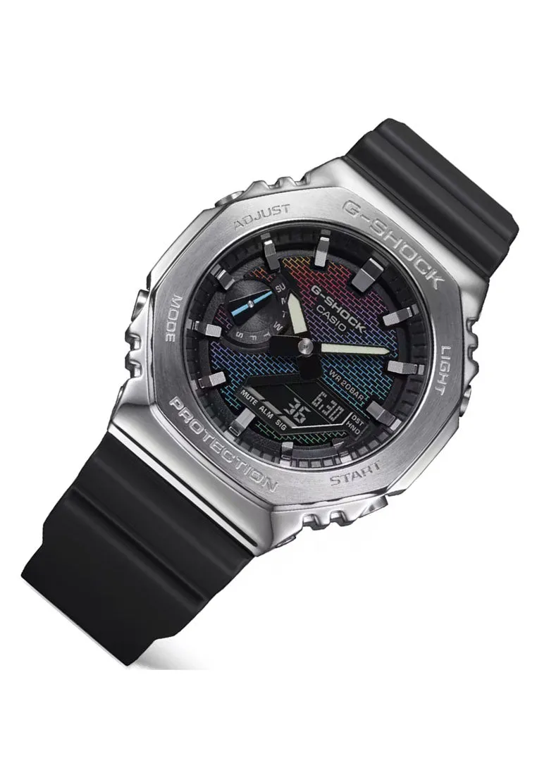 Casio G-shock GM-2100RW-1A "Rainbow Brick Wall Series" Digital Analog Rubber Strap Watch for Men