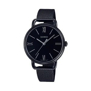 Casio Ladies' Analog Black Ion Plated Stainless Steel Mesh Band Watch LTPE414MB-1A LTP-E414MB-1A