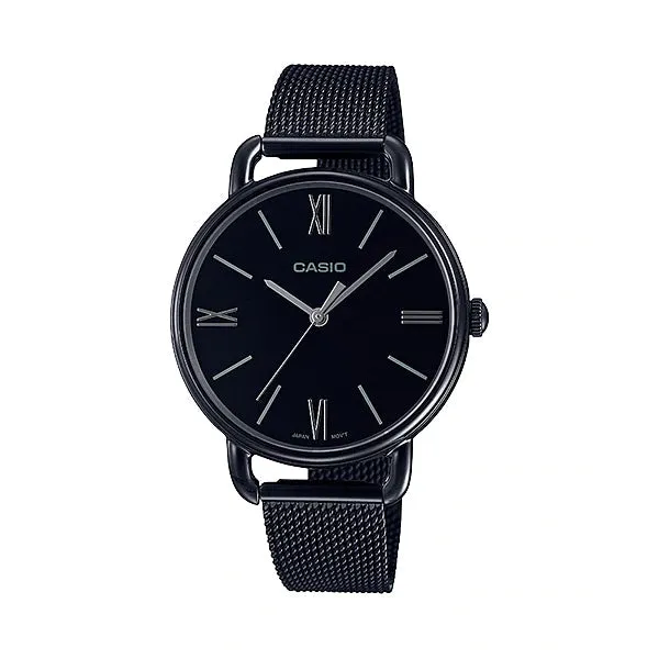Casio Ladies' Analog Black Ion Plated Stainless Steel Mesh Band Watch LTPE414MB-1A LTP-E414MB-1A