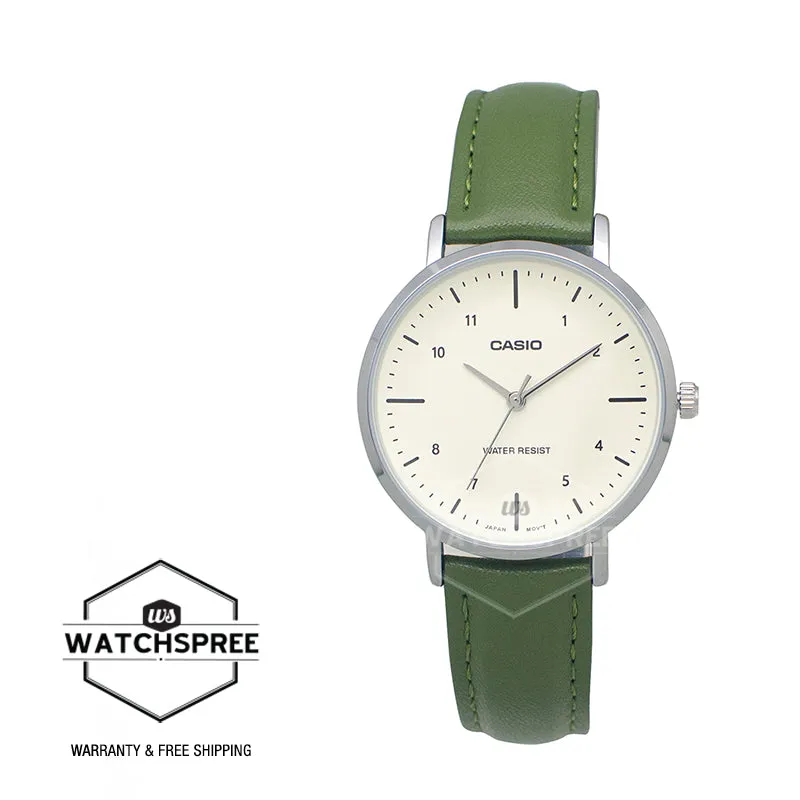 Casio Ladies' Analog Green Leather Strap Watch LTPVT03L-3B LTP-VT03L-3B