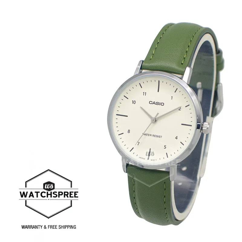 Casio Ladies' Analog Green Leather Strap Watch LTPVT03L-3B LTP-VT03L-3B