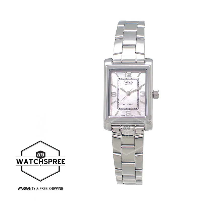 Casio Ladies' Analog Rectangular Mother of Pearl Dial Stainless Steel Band Watch LTP1234DS-4A LTP-1234DS-4A
