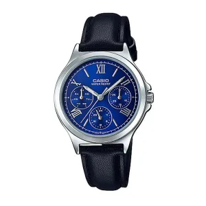 Casio Ladies' Multi-Hands Black Leather Band Watch LTPV300L-2A2 LTP-V300L-2A2