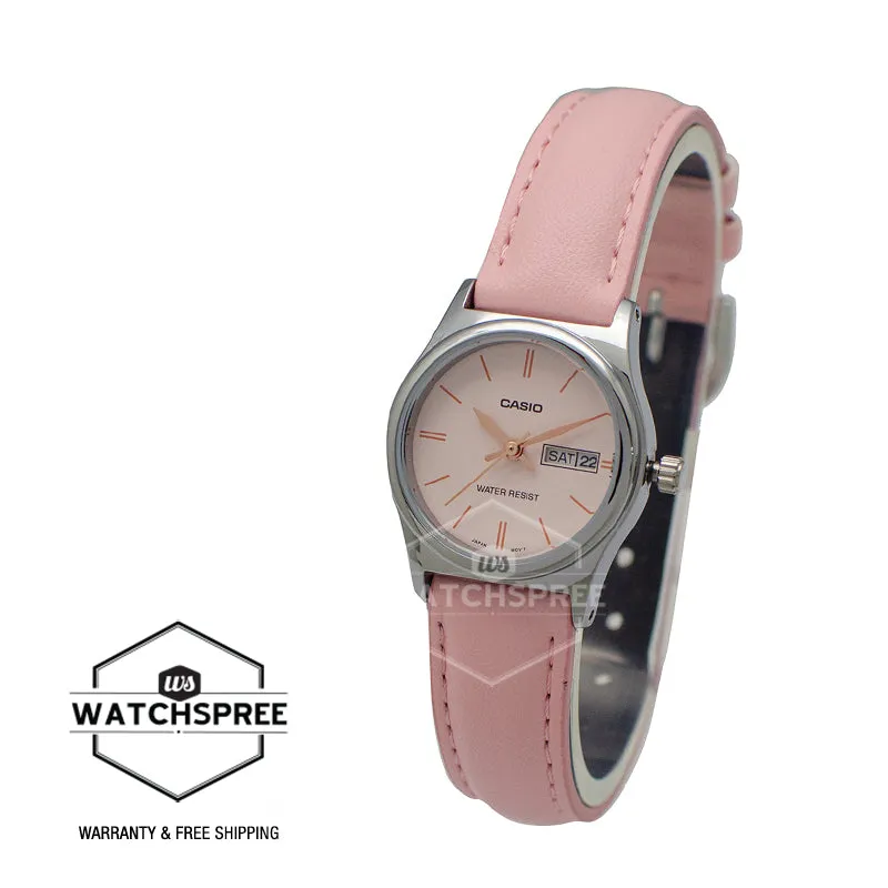 Casio Ladies' Standard Analog Pink Leather Strap Watch LTPV006L-4B LTP-V006L-4B