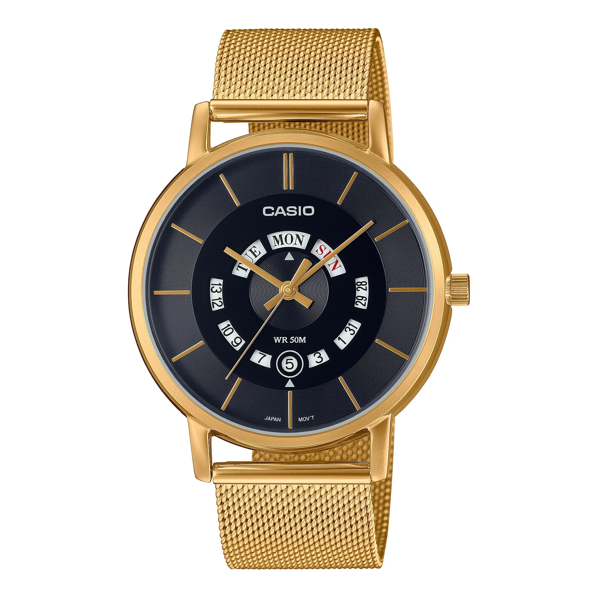 Casio Men's Analog Gold Ion Plated Stainless Steel Mesh Band Watch MTPB135MG-1A MTP-B135MG-1A