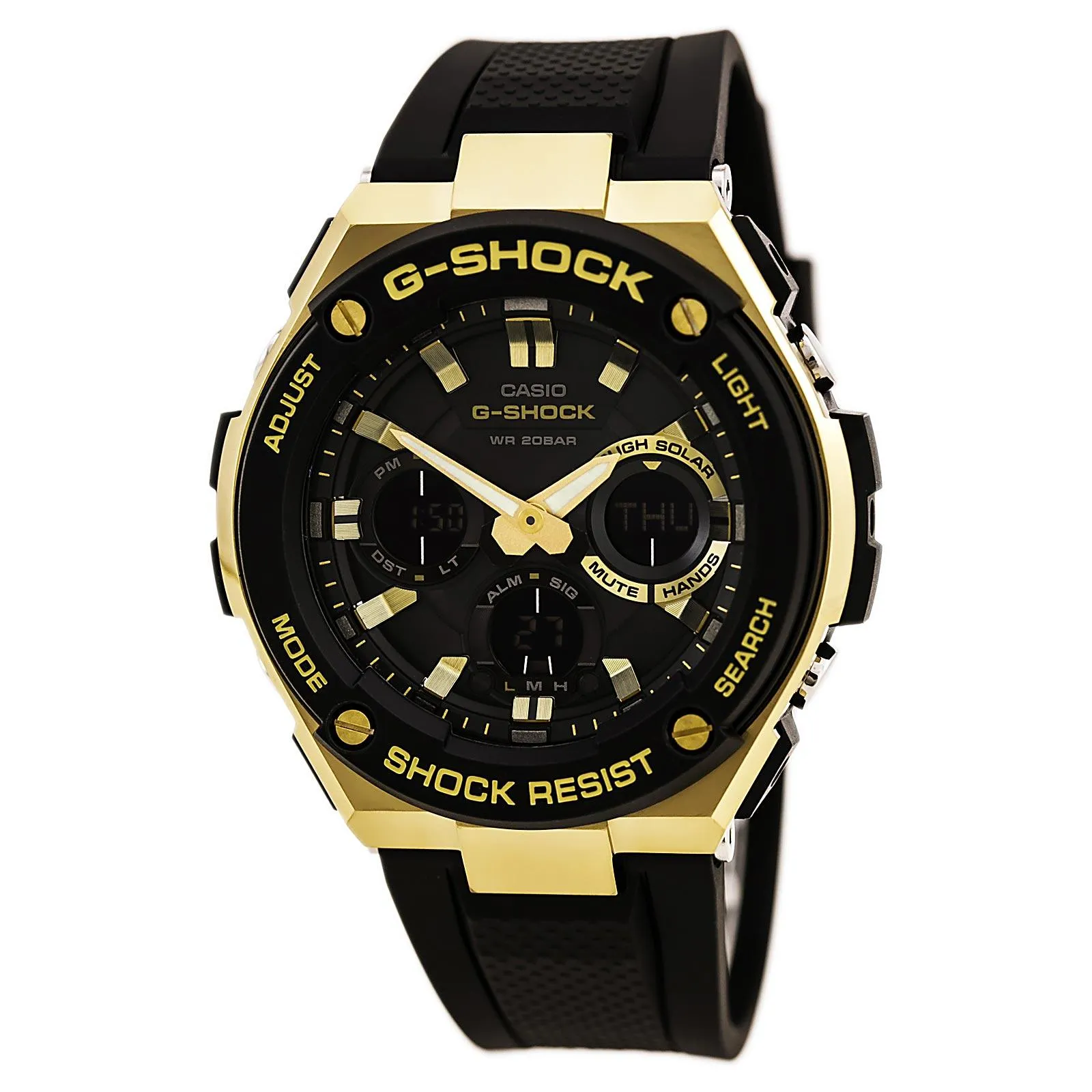 Casio Men's G-Shock Black Resin Strap World Time Ana-Digi Black Dial Quartz Dive Watch | GSTS100G-1A