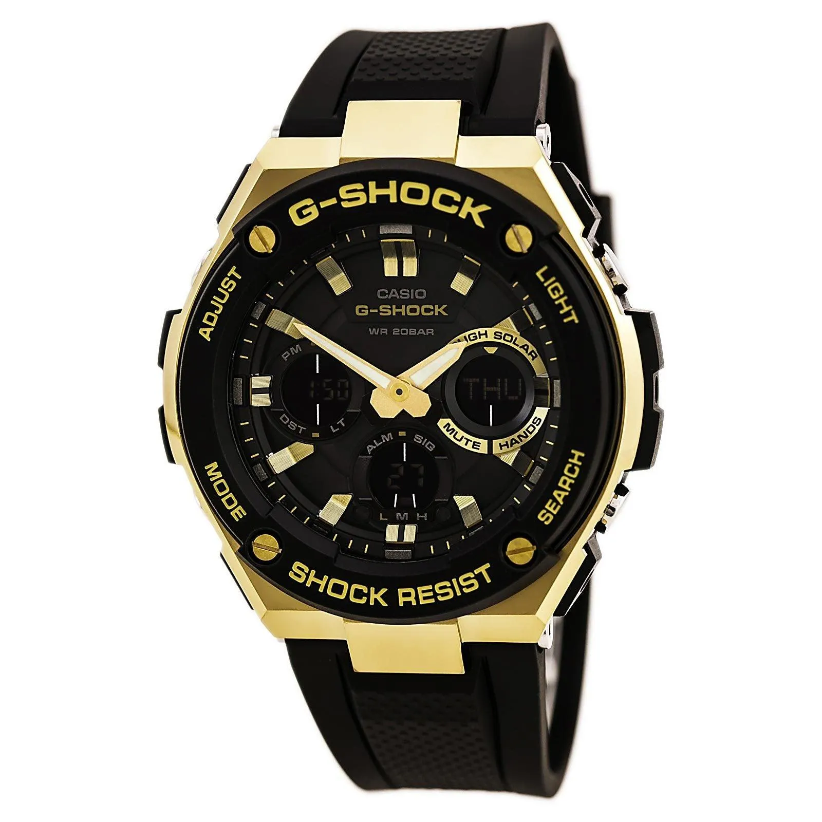 Casio Men's G-Shock Black Resin Strap World Time Ana-Digi Black Dial Quartz Dive Watch | GSTS100G-1A