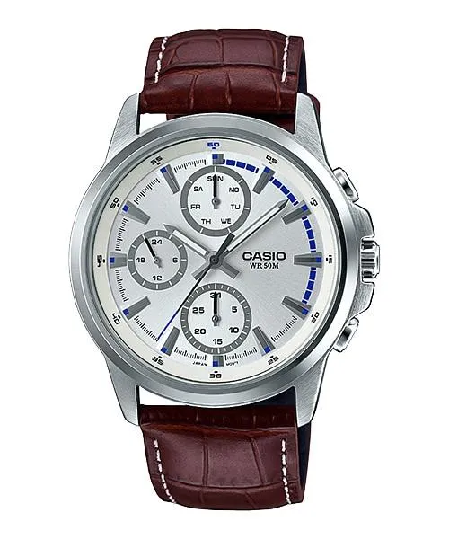 Casio Men's Standard Analog Dark Brown Leather Strap Watch MTPE317L-7A MTP-E317L-7A