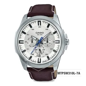 Casio Men's Standard Analog Dark Brown Leather Strap Watch MTPSW310L-7A MTP-SW310L-7A
