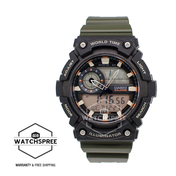 Casio Men's Standard Digital Analog Olive Green Resin Band Watch AEQ200W-3A AEQ-200W-3A