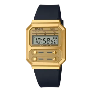 Casio Vintage Revival F100 Gold Leather Strap Watch A100WEFG-9A