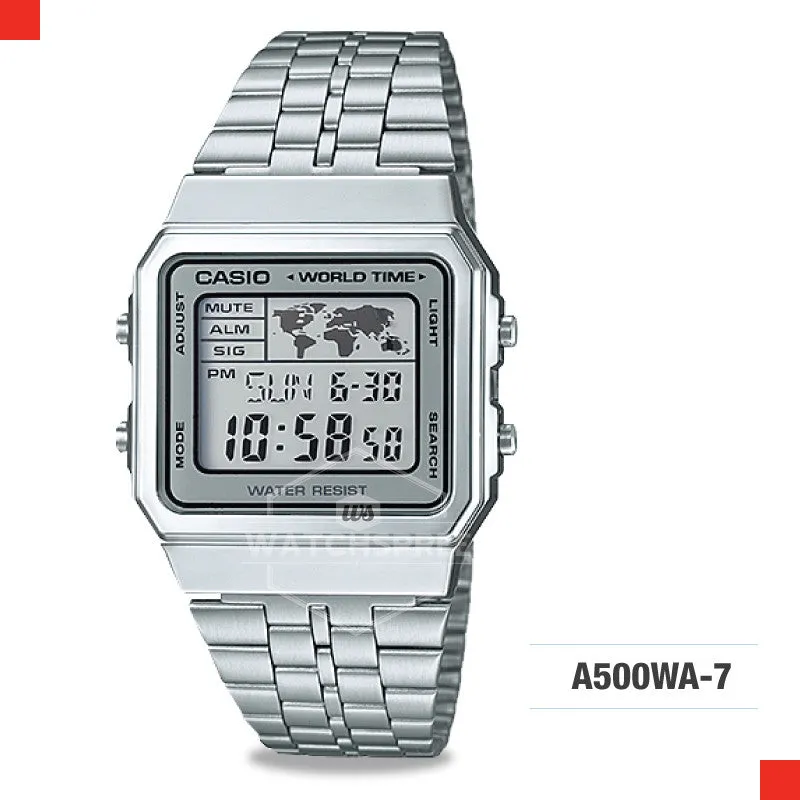 Casio Vintage Standard Digital Silver Stainless Steel Band Watch A500WA-7D
