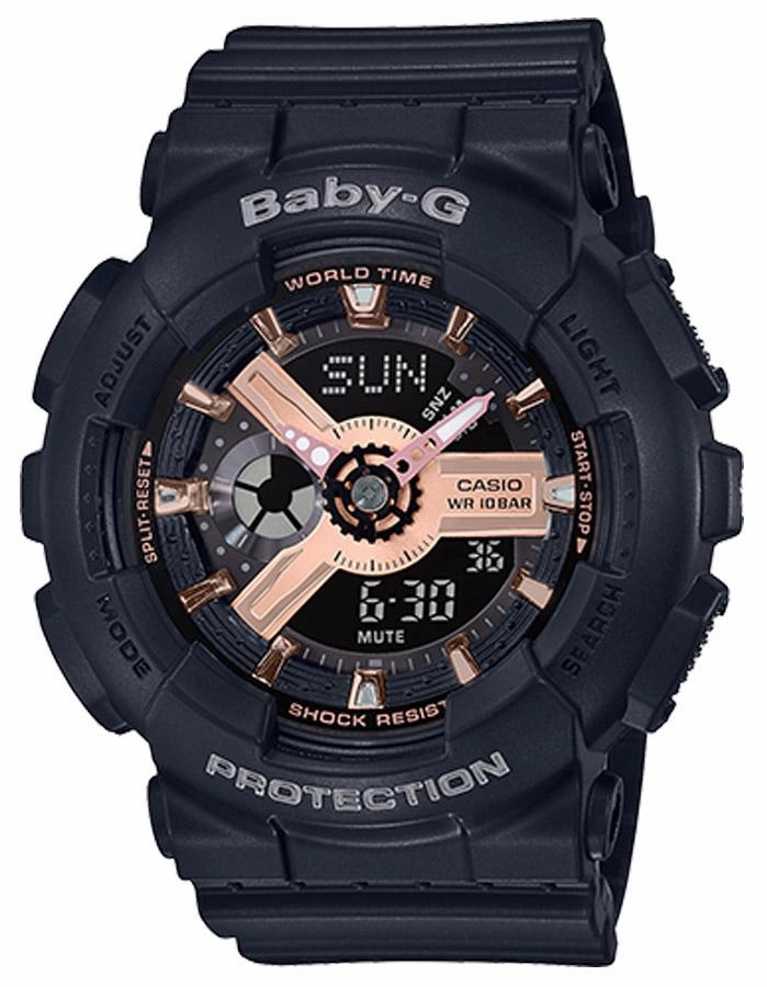 Casio Baby-G Ladies BA110 Series - Black/Rose Gold-Tone - Digital-Analog - 100M