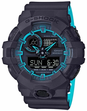 Casio G-Shock Mens Watch - Analog/Digital - Matte Black/Neon Blue - 200M