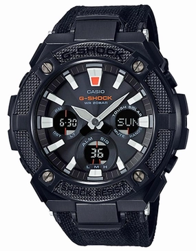 Casio Mens G-Shock G-Steel - Black Case - Solar - Analog-Digital - CORDURA Strap