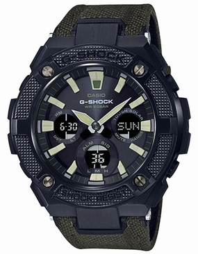 Casio Mens G-Shock G-Steel - Black Metal Case - Solar  - Green CORDURA Strap