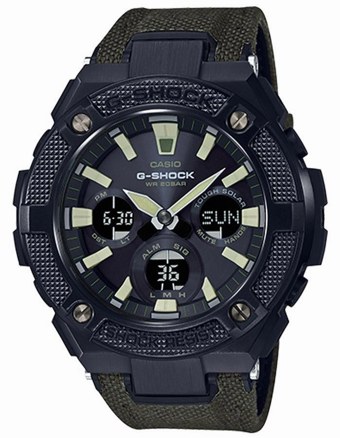 Casio Mens G-Shock G-Steel - Black Metal Case - Solar  - Green CORDURA Strap