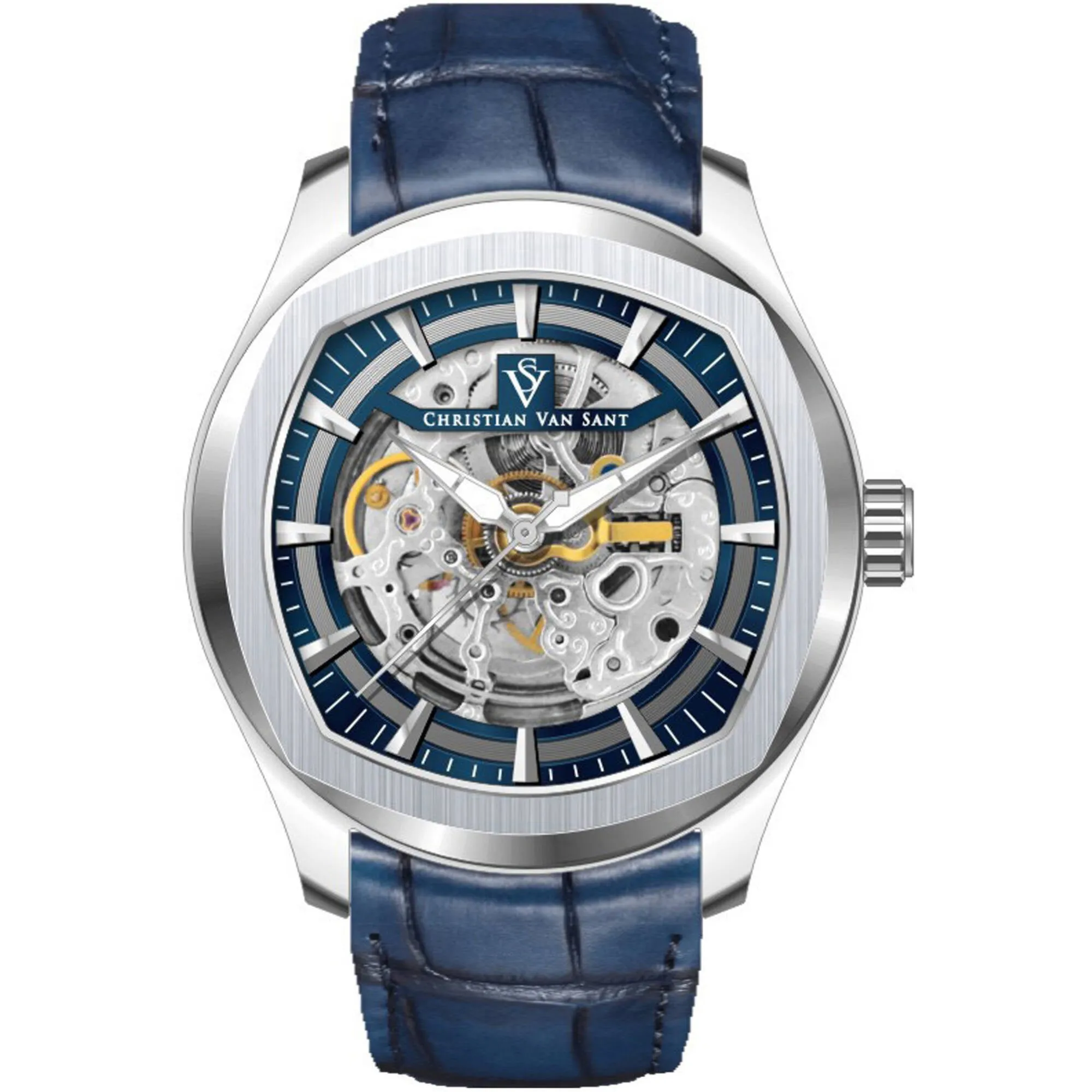 Christian Van Sant Men's Watch - Romeo Automatic Blue Dial Leather Strap | CV9501