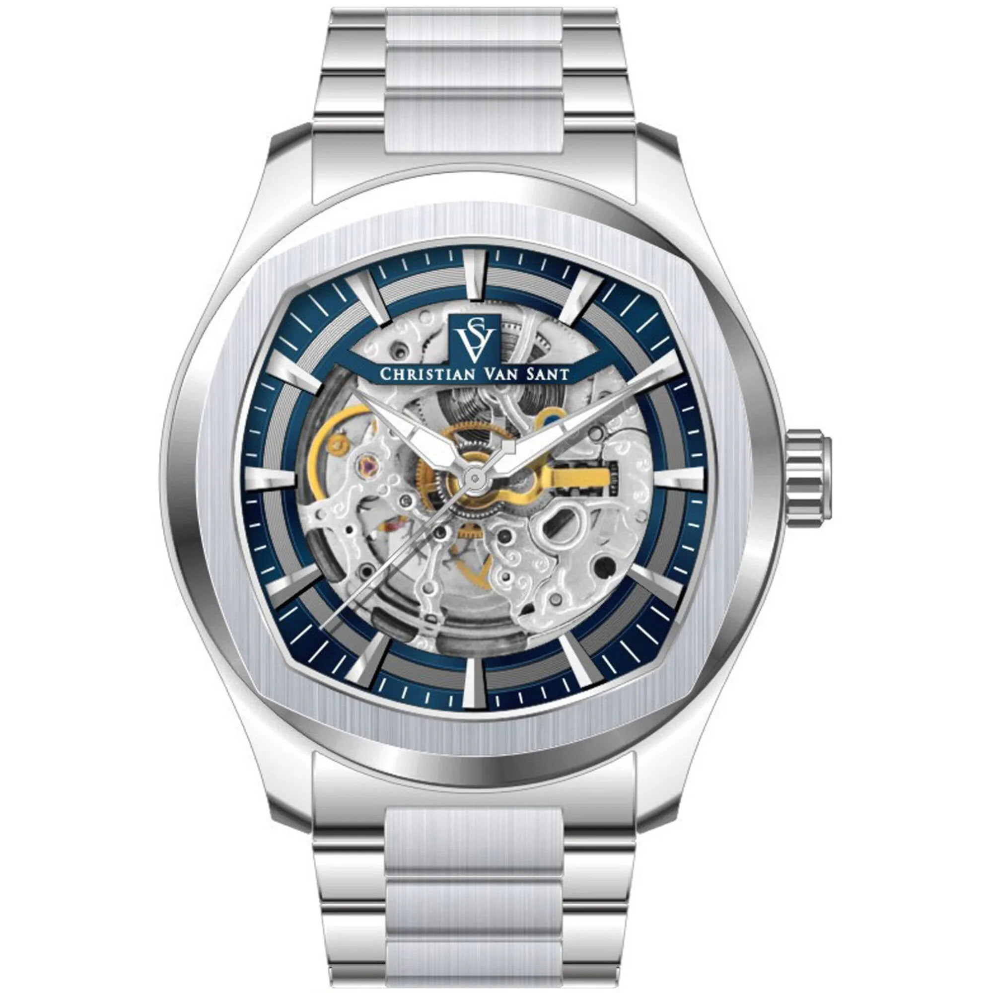 Christian Van Sant Men's Watch - Romeo Automatic Blue Dial Silver Bracelet | CV9506