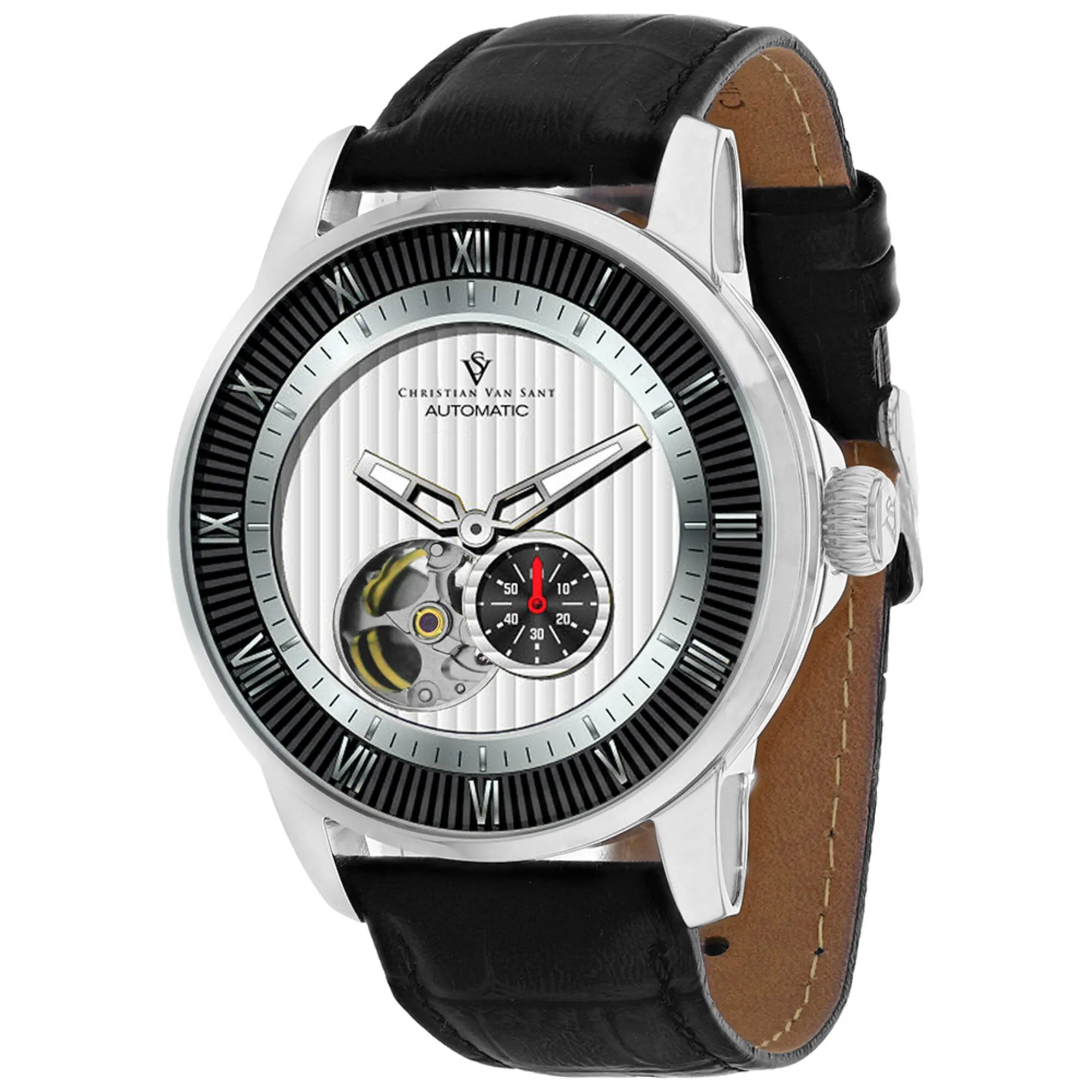 Christian Van Sant Men's Watch - Viscay Automatic White Dial Leather Strap | CV0550