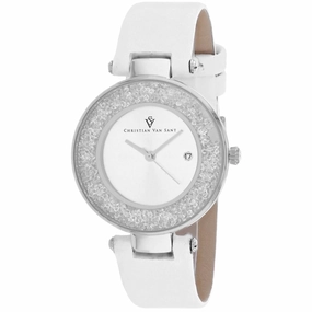 Christian Van Sant Women's Watch - Dazzle Quartz Silver Dial Leather Strap | CV1220