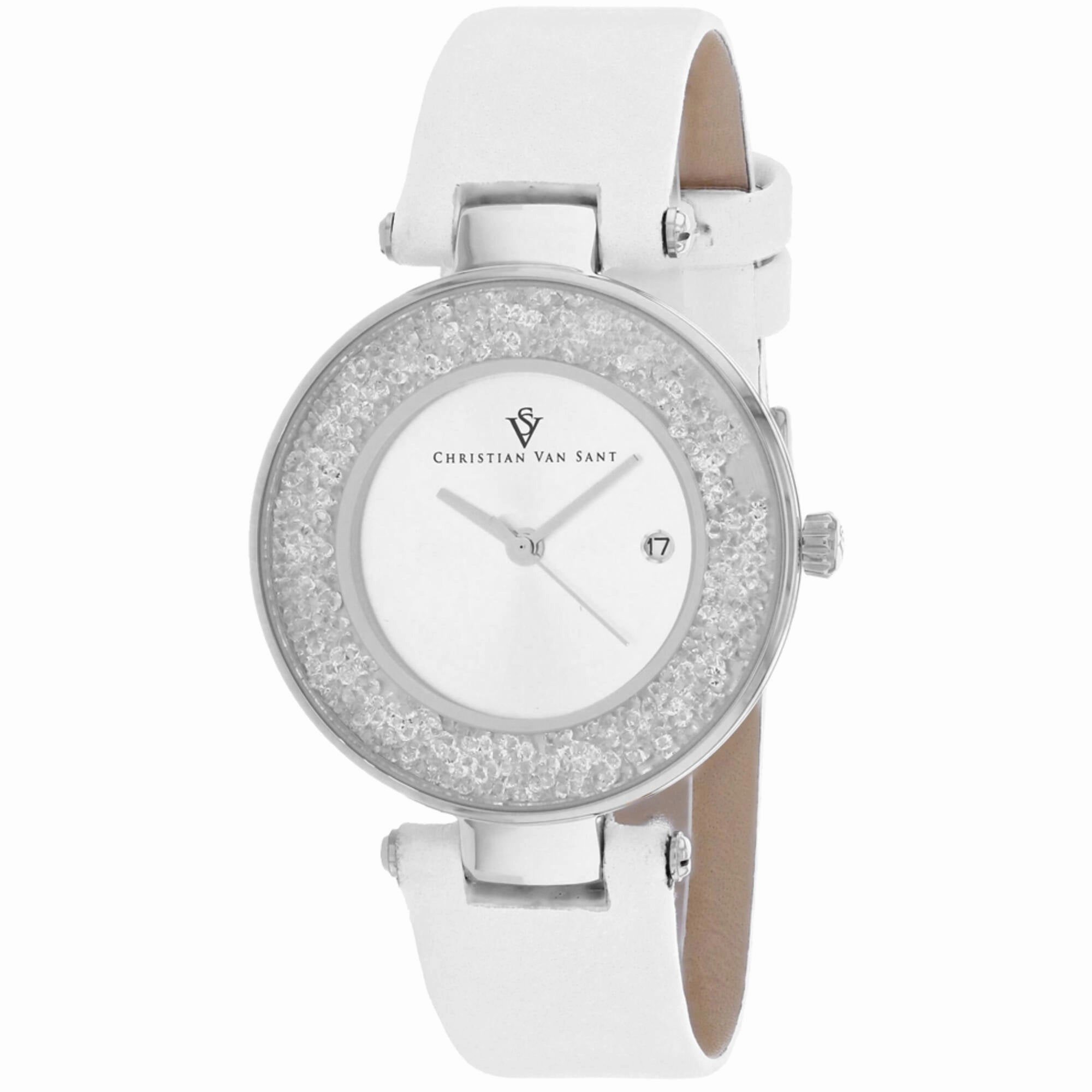 Christian Van Sant Women's Watch - Dazzle Quartz Silver Dial Leather Strap | CV1220