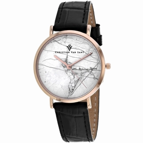Christian Van Sant Women's Watch - Lotus Quartz White Dial Black Strap | CV0422Bk