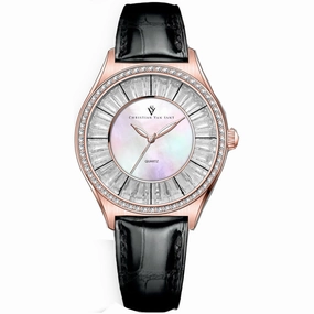 Christian Van Sant Women's Watch - Luna Quartz Mop Dial Black Leather Strap | CV3205
