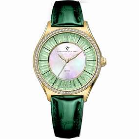Christian Van Sant Women's Watch - Luna Quartz Mop Dial Green Leather Strap | CV3204