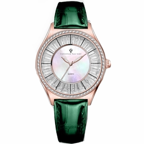 Christian Van Sant Women's Watch - Luna Quartz Mop Dial Green Leather Strap | CV3207
